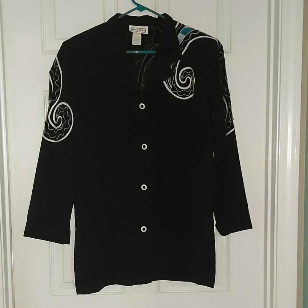 Amy Jess vintage  black embellished shirt jacket Sz M